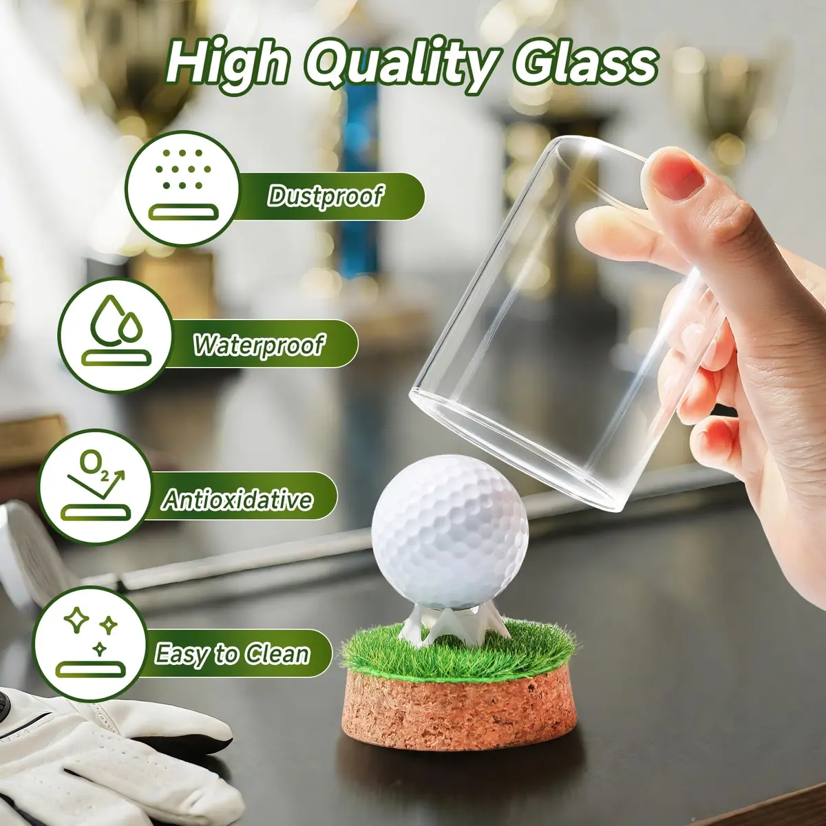 Rocalt Golf Ball Display Case with Glass Cover & Cork Base, Round Tabletop Mount | Dustproof Design for Signed Balls - view 4