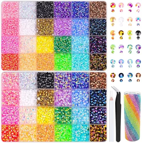 TINKRSTUFF Jelly Rhinestones for Bedazzling, 30600Pcs 3mm & 5mm Multicolor Flatback Resin Gems with Tweezer & Pickup Pen | Crafting & Nail Art Essentials - main product image