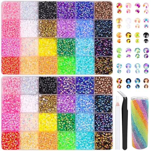 TINKRSTUFF Jelly Rhinestones for Bedazzling, 36600Pcs 3mm & 4mm Multicolor Flatback Resin Gems with Tweezer & Pickup Pen | Crafting & Nail Art Essentials - main product image