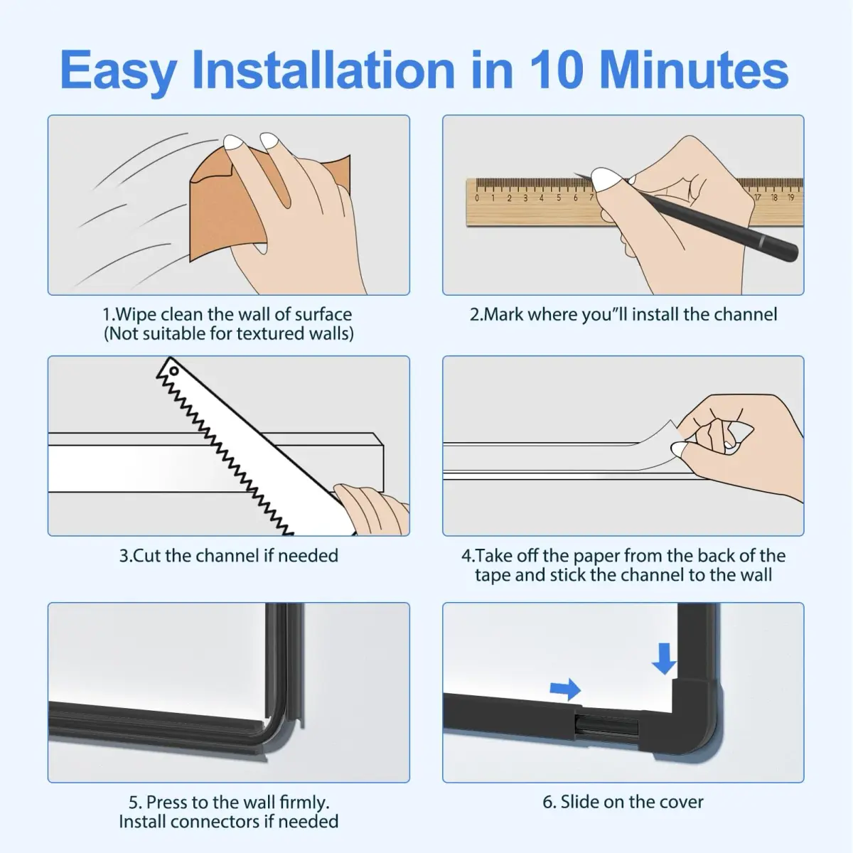 Yecaye Black Cord Hider Kit | 363cm (113in) Single Wire Cable Raceway - view 7