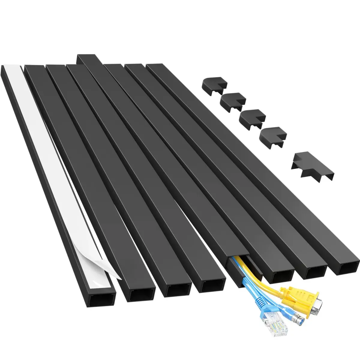 Yecaye Black Cord Hider 113in L x 0.95in W x 0.55in H | Conceals 2 Small Wires - main product image