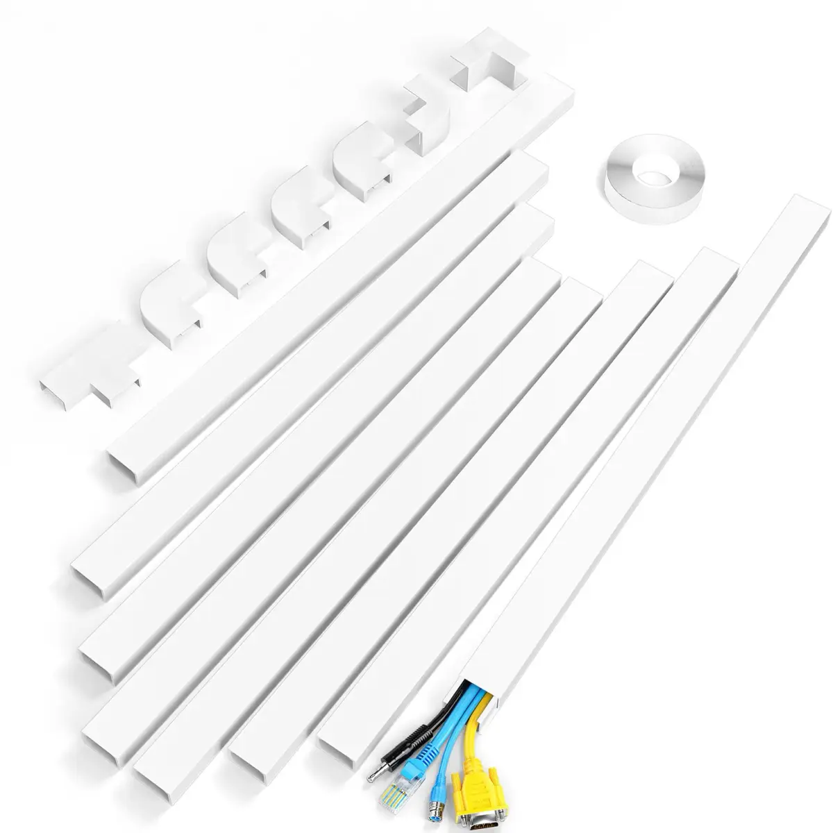 Yecaye White Cord Hider Kit 113in L x 1.18in W x 0.67in H | Conceals 2 Small Wires - main product image