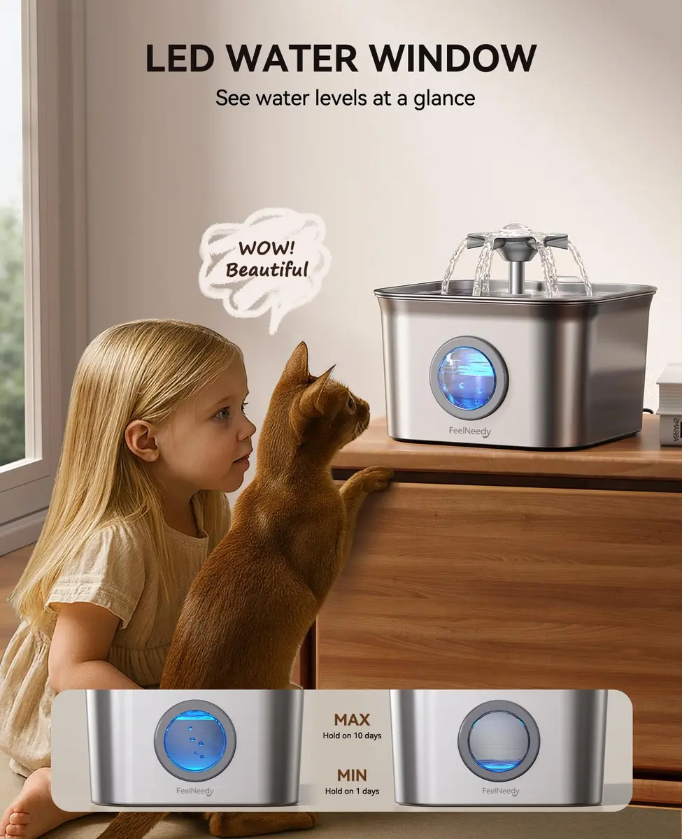 FEELNEEDY Cat Water Fountain Stainless Steel 2.8L | Quiet, Durable & Easy to Clean - view 5