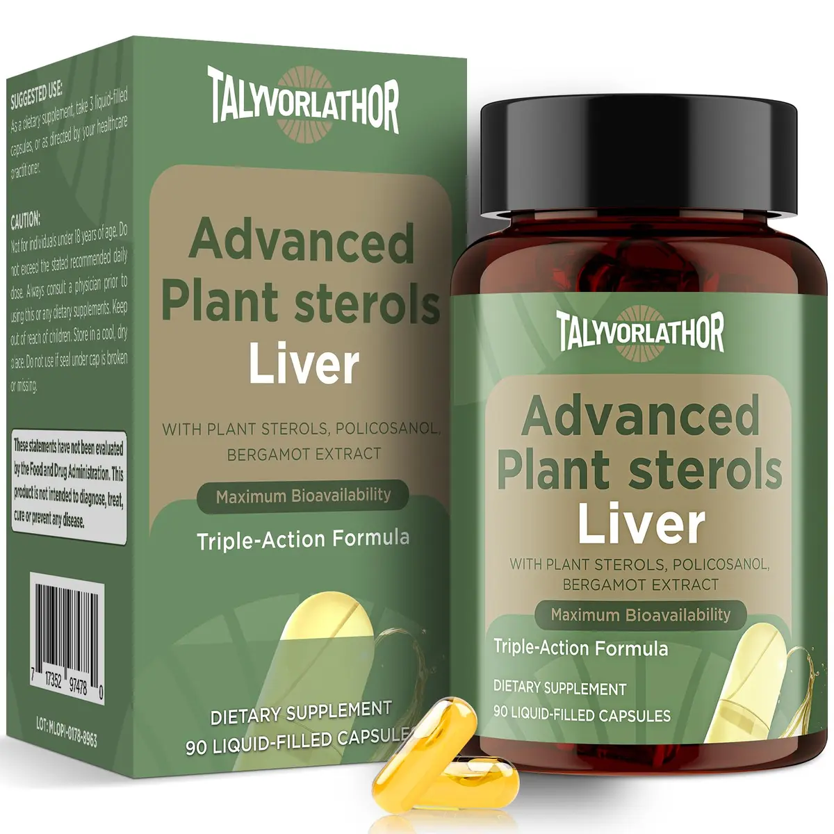 Talyvorlathor Advanced Cholesterol Lowering Supplements | Liquid Capsules for Fast Absorption | Plant Sterols, Policosanol, Bergamot | 90 Softgels - main product image