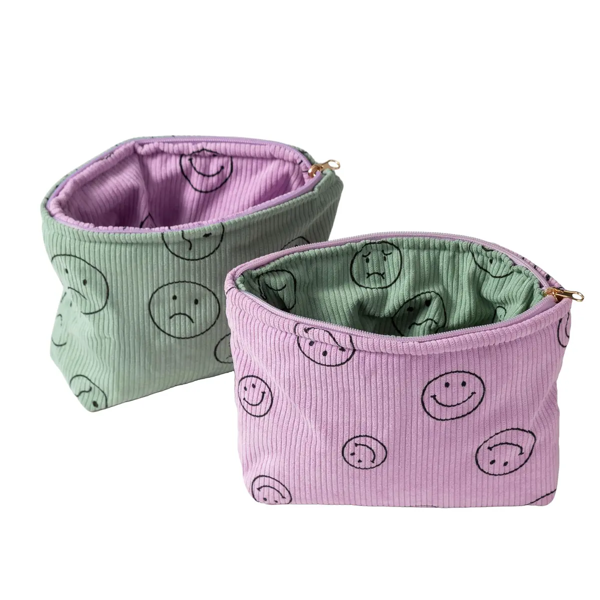 Gardsell Corduroy Cosmetic Bag Aesthetic Women Handbags Purses Smile Dots Makeup Organizer Storage Makeup Bag Girls Case Bags (Double Purple Green) - main product image