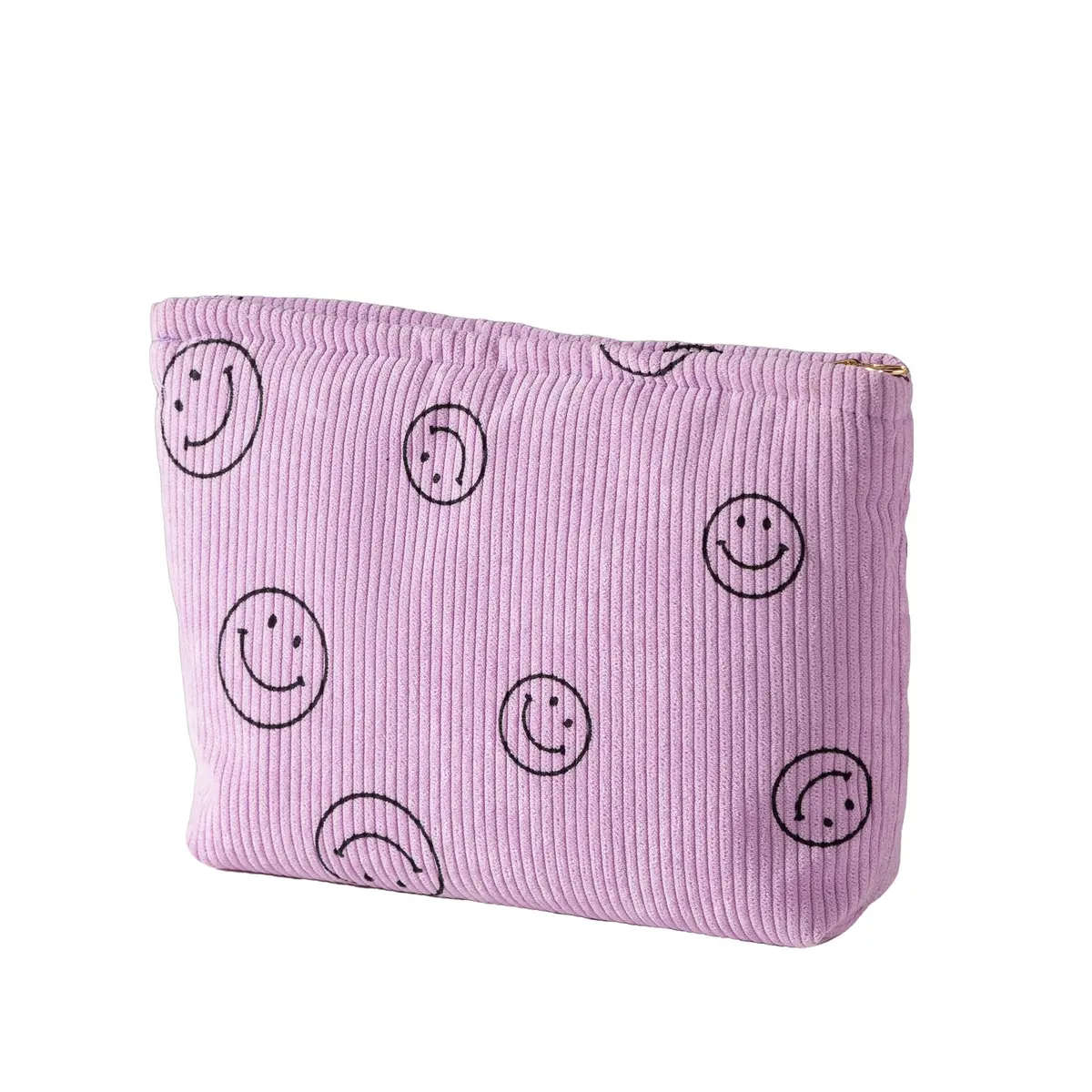 Gardsell Corduroy Cosmetic Bag Aesthetic Women Handbags Purses Smile Dots Makeup Organizer Storage Makeup Bag Girls Case Bags (Double Purple Green) - view 2