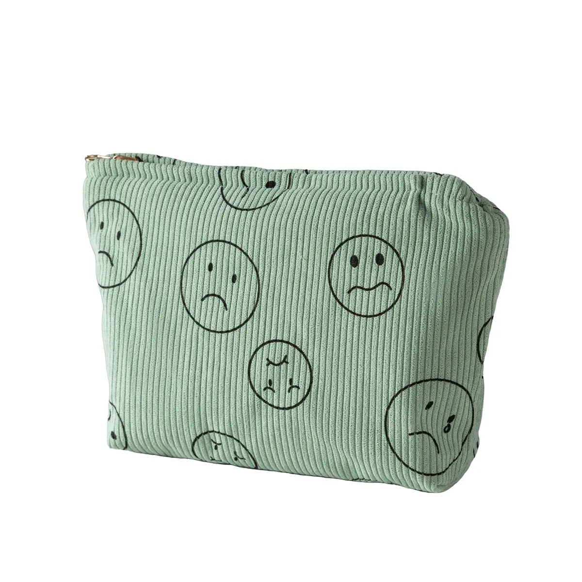 Gardsell Corduroy Cosmetic Bag Aesthetic Women Handbags Purses Smile Dots Makeup Organizer Storage Makeup Bag Girls Case Bags (Double Purple Green) - view 3
