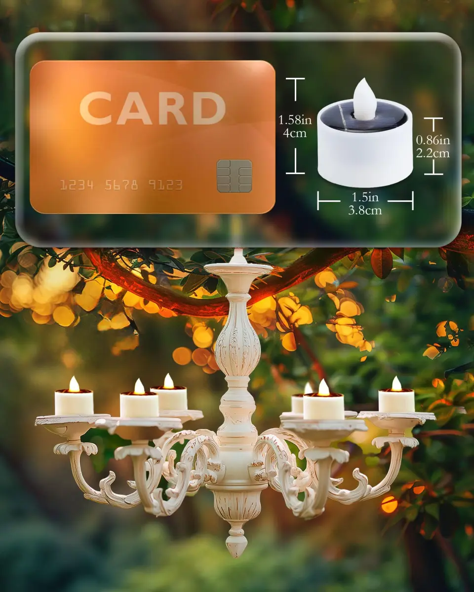 Homemory Solar Tea Lights Outdoor Waterproof, Dusk to Dawn Candles, 12-Pack, 3.8cm (1.5") x 3.8cm (1.58") | Rechargeable Flameless LED Votive Lights - view 5