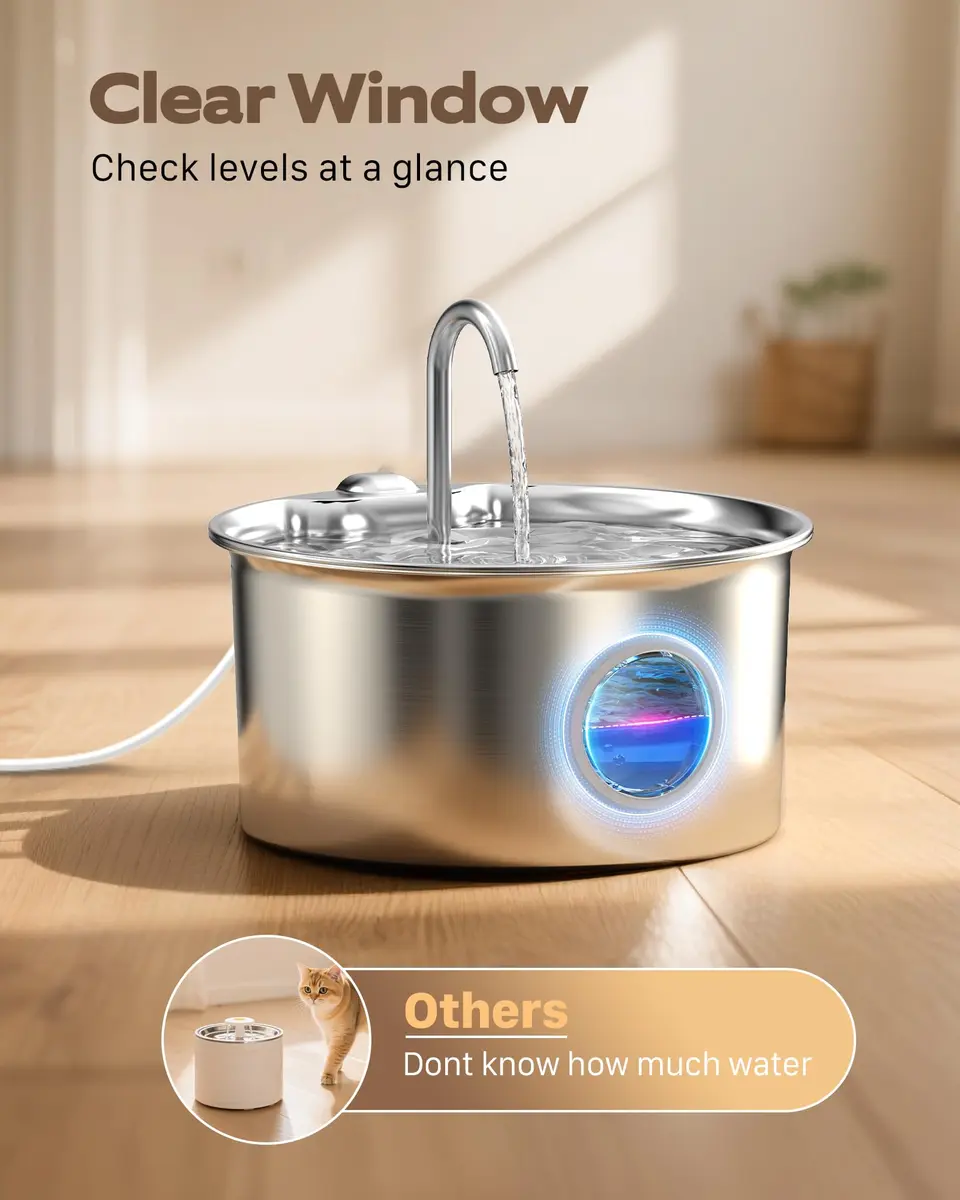 ATMZIQXR Pet Water Fountain Stainless Steel 2.6L | Quiet, Durable & Easy to Maintain - view 4