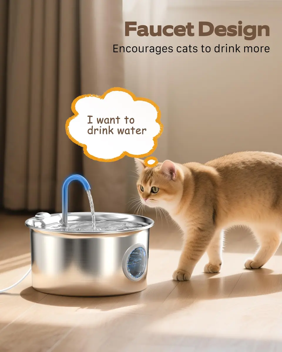 ATMZIQXR Pet Water Fountain Stainless Steel 2.6L | Quiet, Durable & Easy to Maintain - view 5