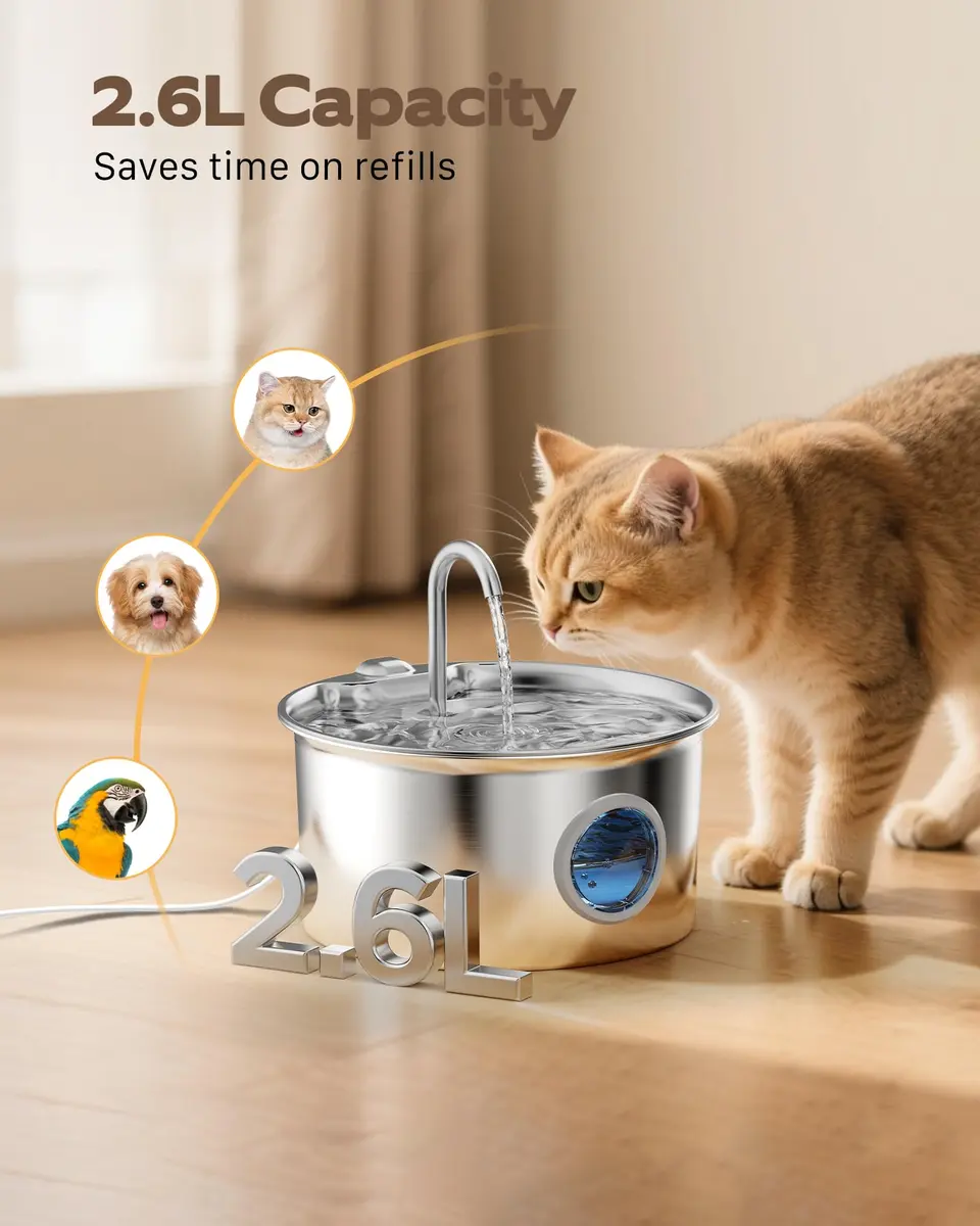 ATMZIQXR Pet Water Fountain Stainless Steel 2.6L | Quiet, Durable & Easy to Maintain - view 7