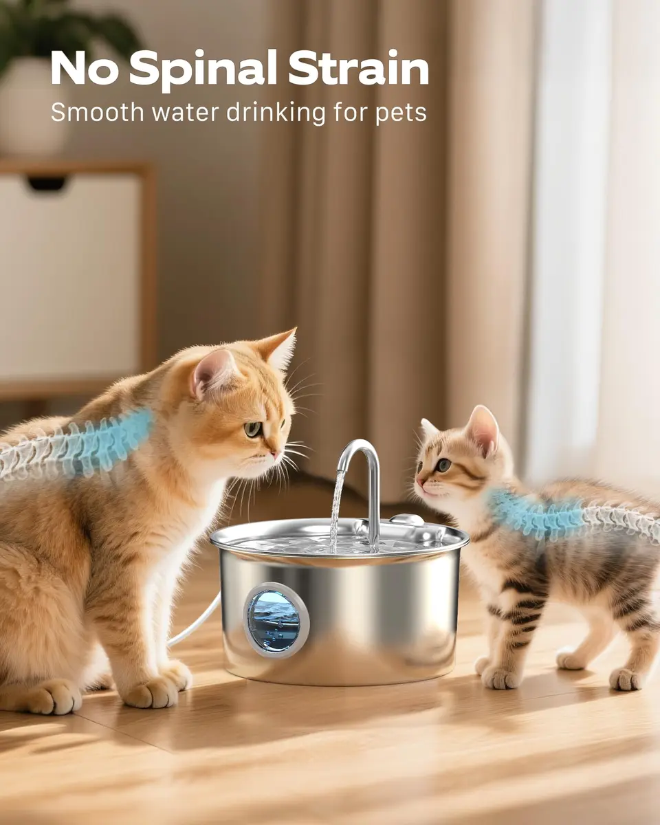 ATMZIQXR Pet Water Fountain Stainless Steel 2.6L | Quiet, Durable & Easy to Maintain - view 8