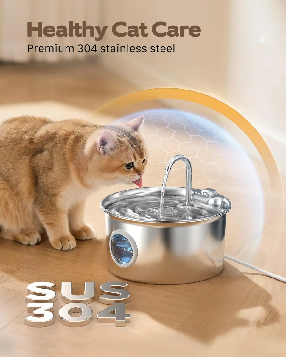 ATMZIQXR Pet Water Fountain Stainless Steel 2.6L | Quiet, Durable & Easy to Maintain - view 2