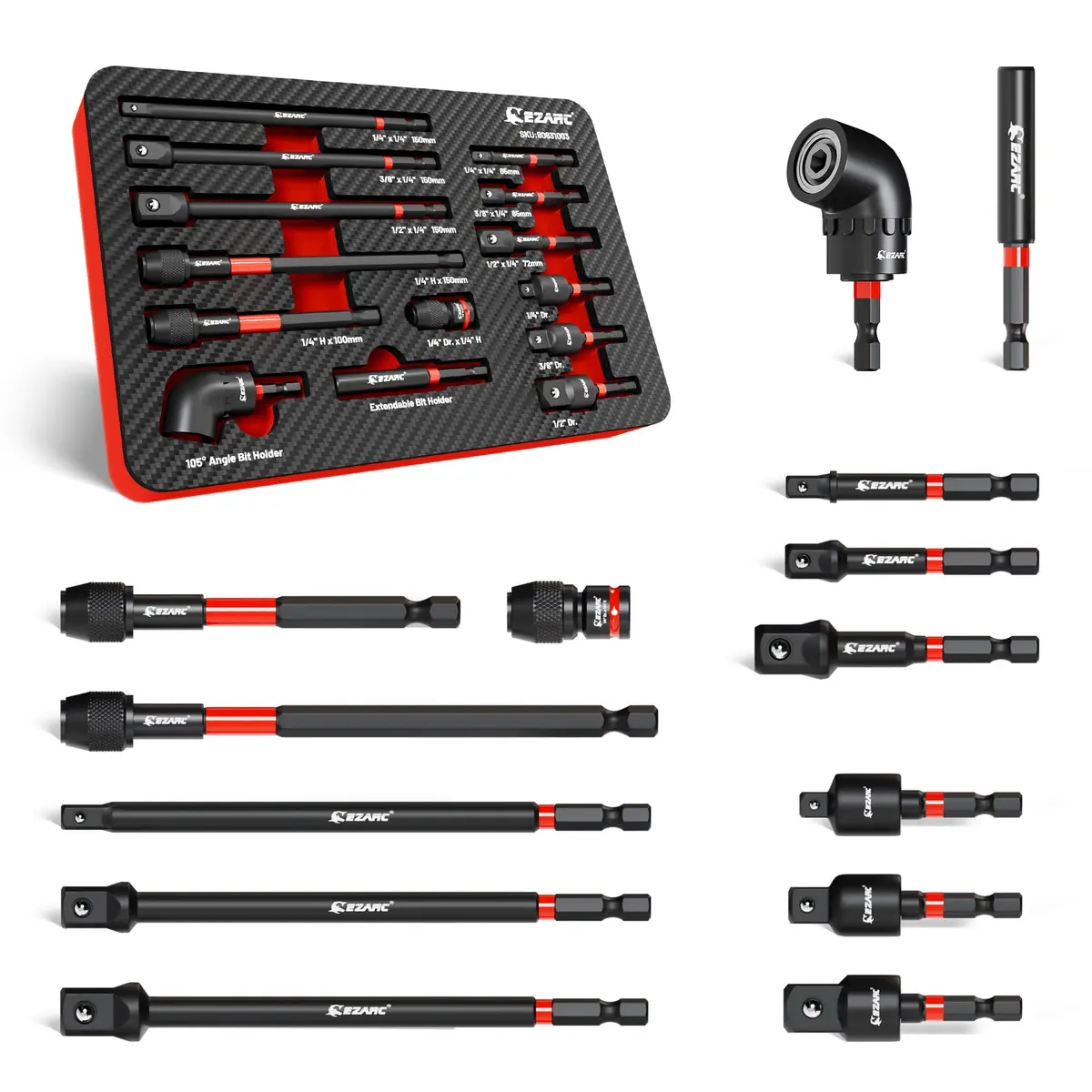 EZARC Impact Socket Adapter Set, 14PCS with Swivel and Angle Attachments | Heavy-Duty Impact-Grade Steel - main product image