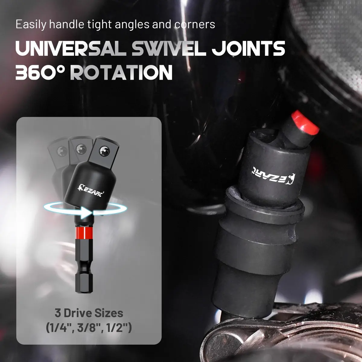 EZARC Impact Socket Adapter Set, 14PCS with Swivel and Angle Attachments | Heavy-Duty Impact-Grade Steel - view 5