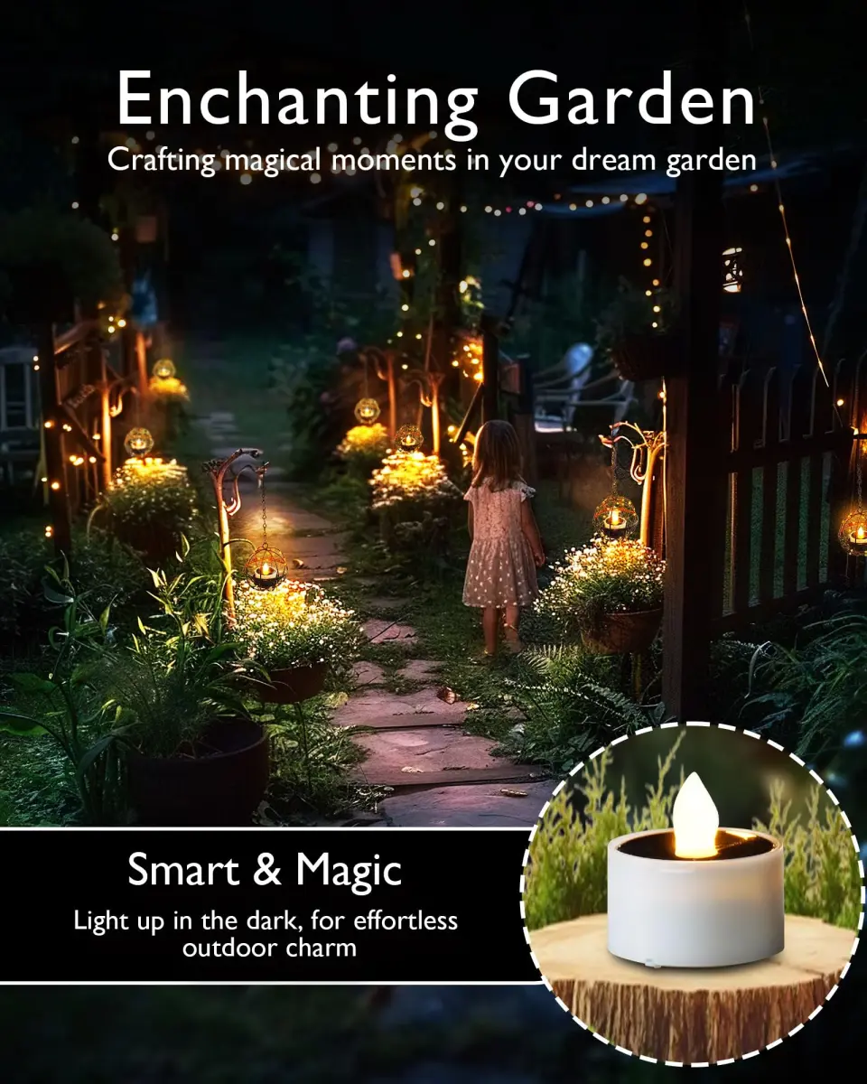 Homemory 16-Pack Solar Tea Lights Outdoor Waterproof, Dusk to Dawn Candles | 1.5" x 1.58" Warm White LED Votive Lights - view 6