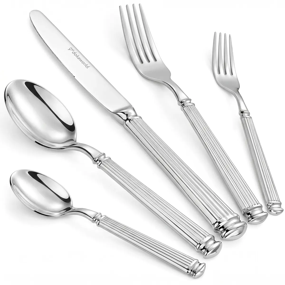 dokaworld Stainless Steel Flatware Set for 8 | Heavy Duty 18/10 Silverware with Mirror Finish - main product image