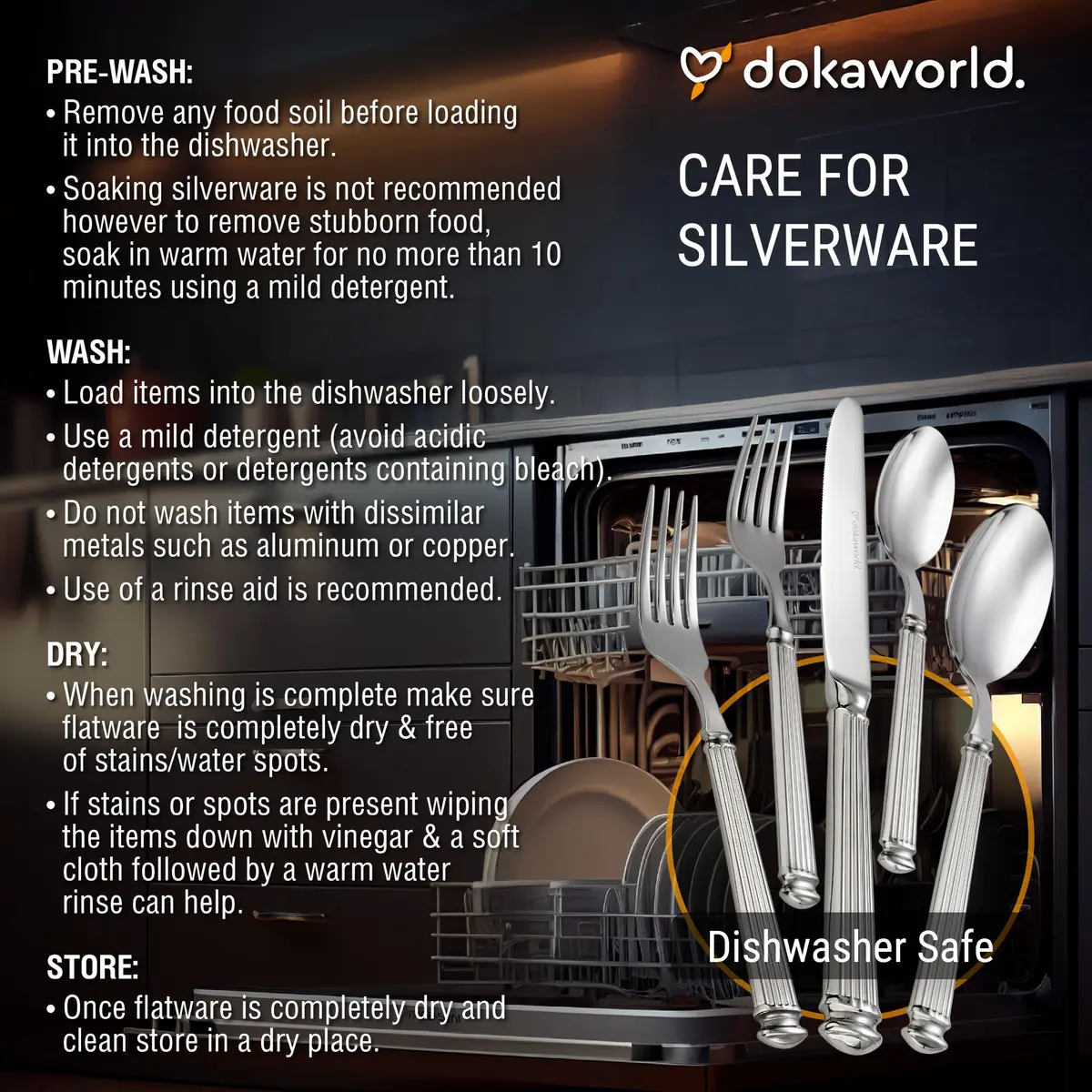 dokaworld Stainless Steel Flatware Set for 8 | Heavy Duty 18/10 Silverware with Mirror Finish - view 7