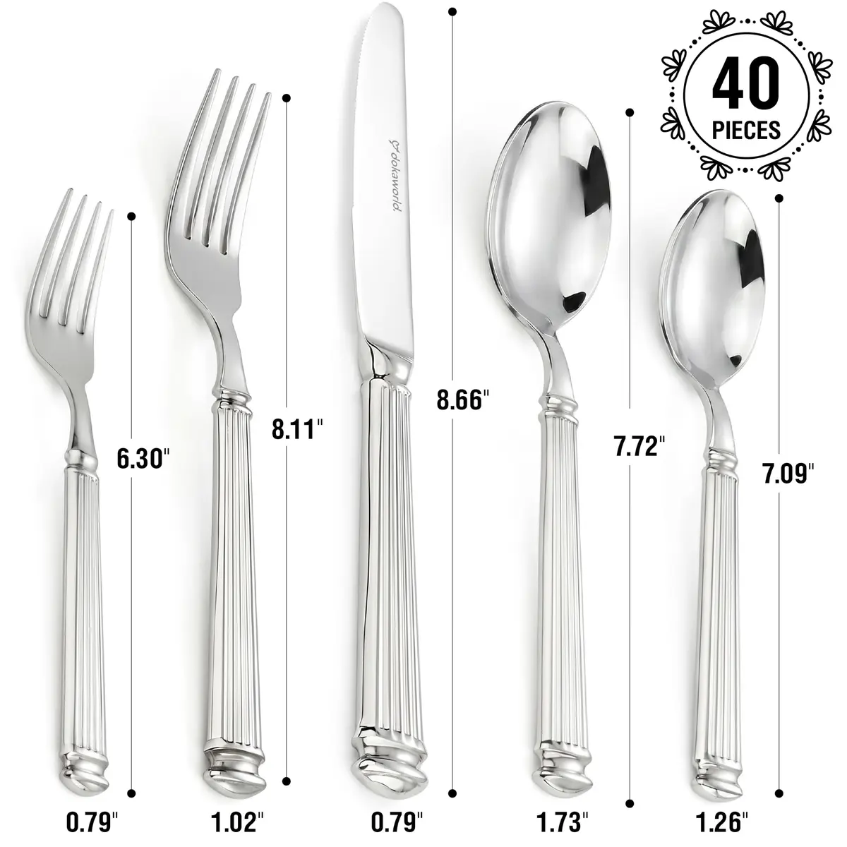 dokaworld Stainless Steel Flatware Set for 8 | Heavy Duty 18/10 Silverware with Mirror Finish - view 2