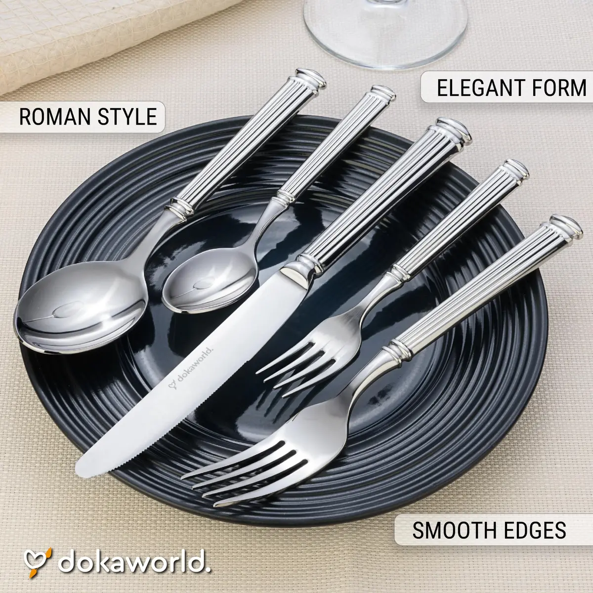 dokaworld Stainless Steel Flatware Set for 8 | Heavy Duty 18/10 Silverware with Mirror Finish - view 3
