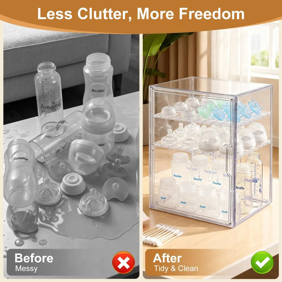 ERTIUANIO Baby Bottle Organizer 3-Tier Clear Acrylic Station | Holds 12 Bottles Upright - view 3