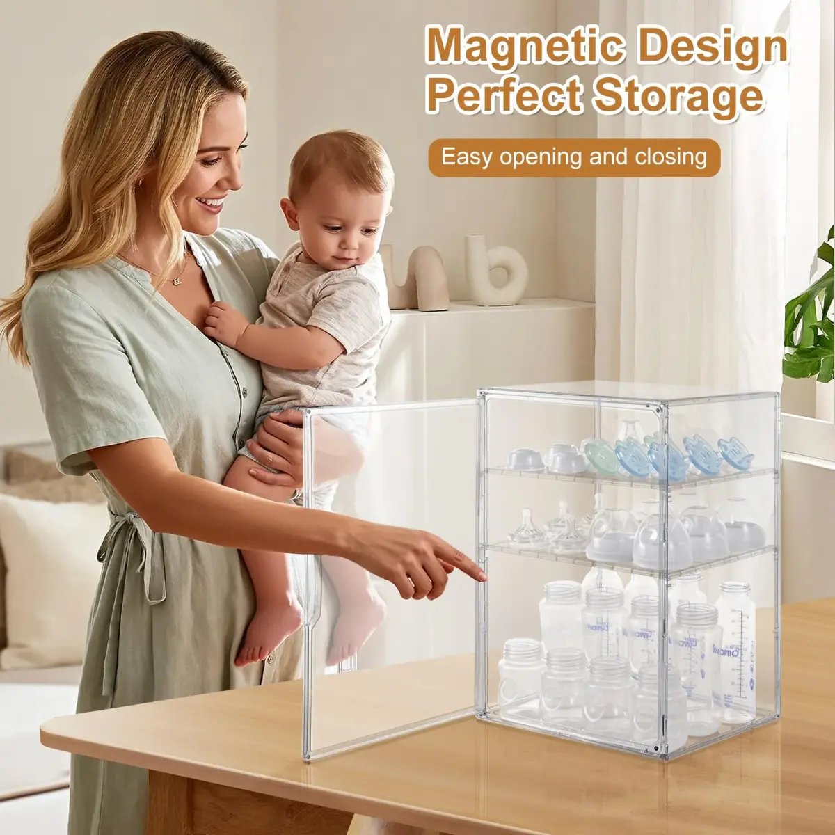 ERTIUANIO Baby Bottle Organizer 3-Tier Clear Acrylic Station | Holds 12 Bottles Upright - view 4