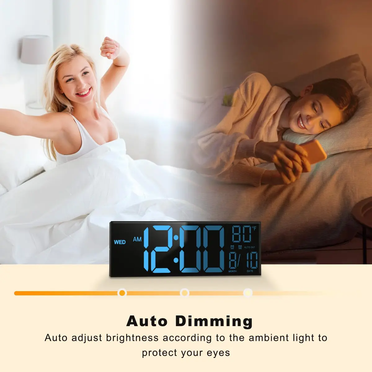 JALL 13" Digital Wall Clock with Alarm & Timer | Large LED Display, Auto DST, Temperature, RGB Night Light (13 inches) - view 6