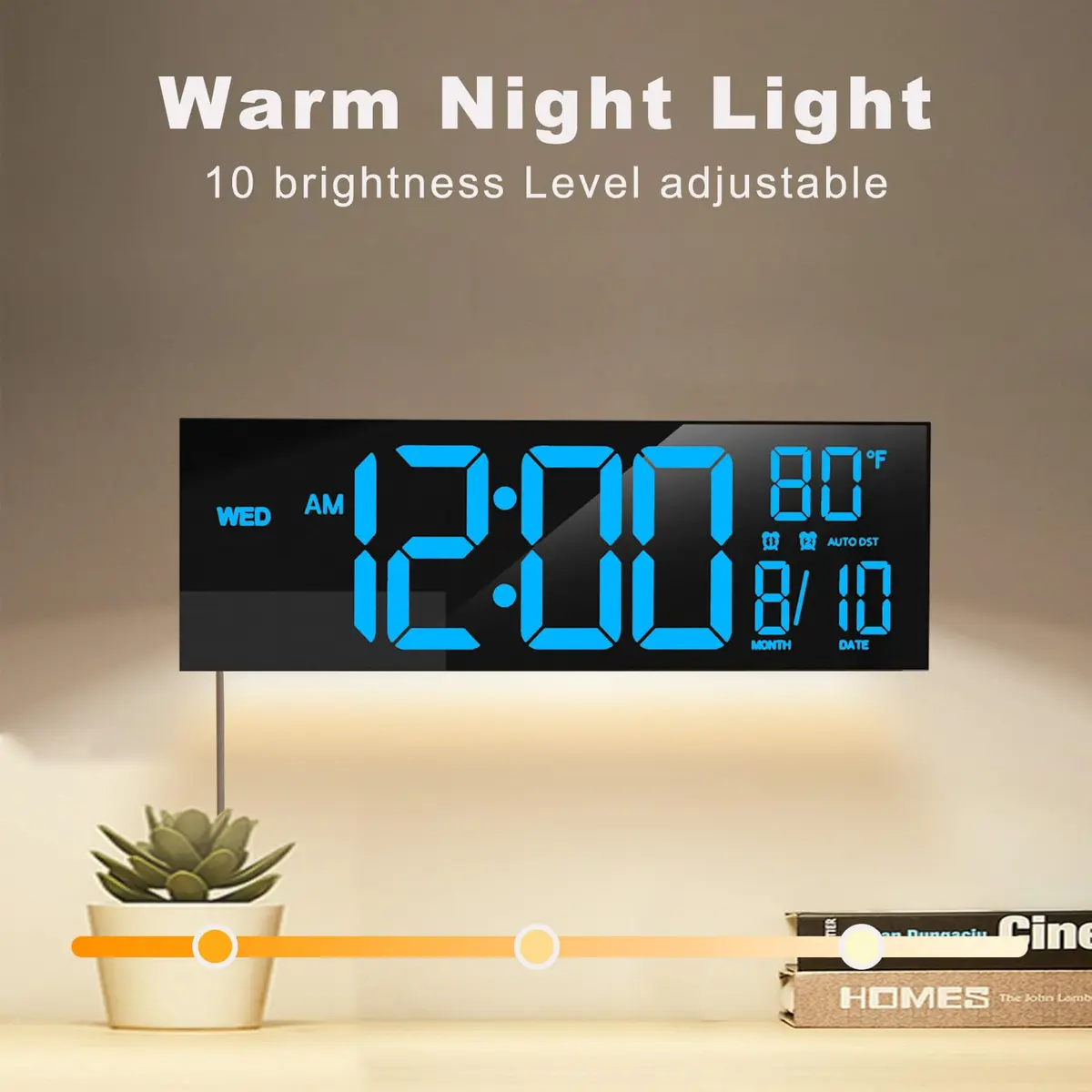 JALL 13" Digital Wall Clock with Alarm & Timer | Large LED Display, Auto DST, Temperature, RGB Night Light (13 inches) - view 8
