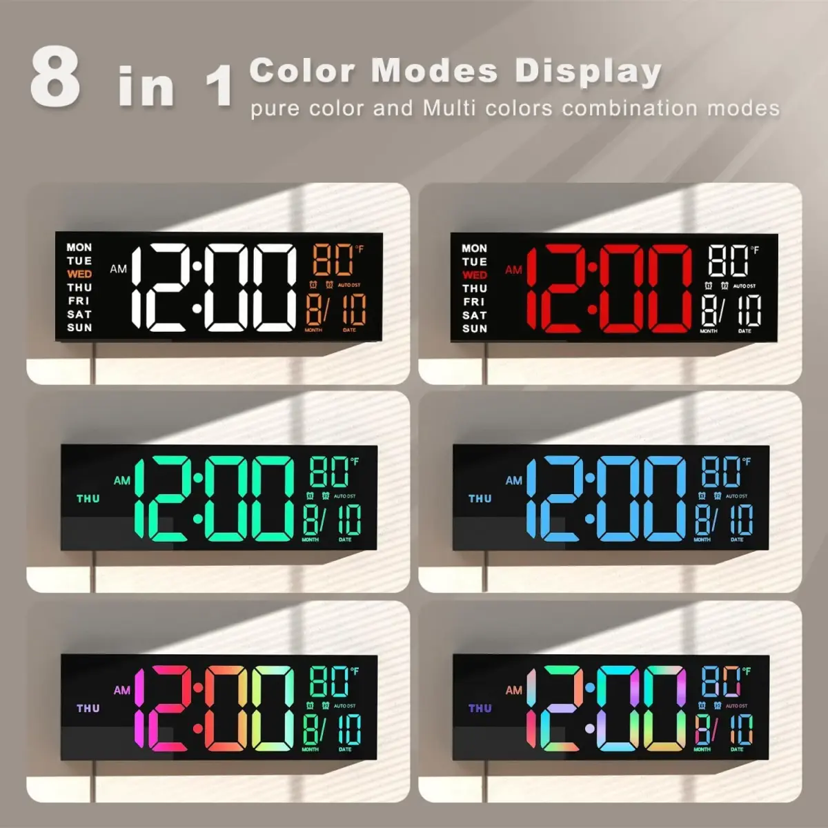 JALL Black 13 Inch Large Digital Wall Clock with Date, Day, Temperature & Auto DST - view 3