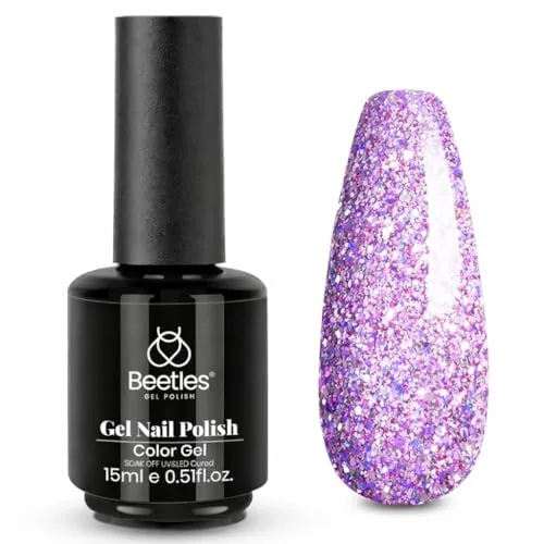 Beetles Purple Gel Nail Polish, 15ml Shimmer Rose Quartz Glow Glitter Gel Polish | Sparkly UV LED Nail Art - main product image