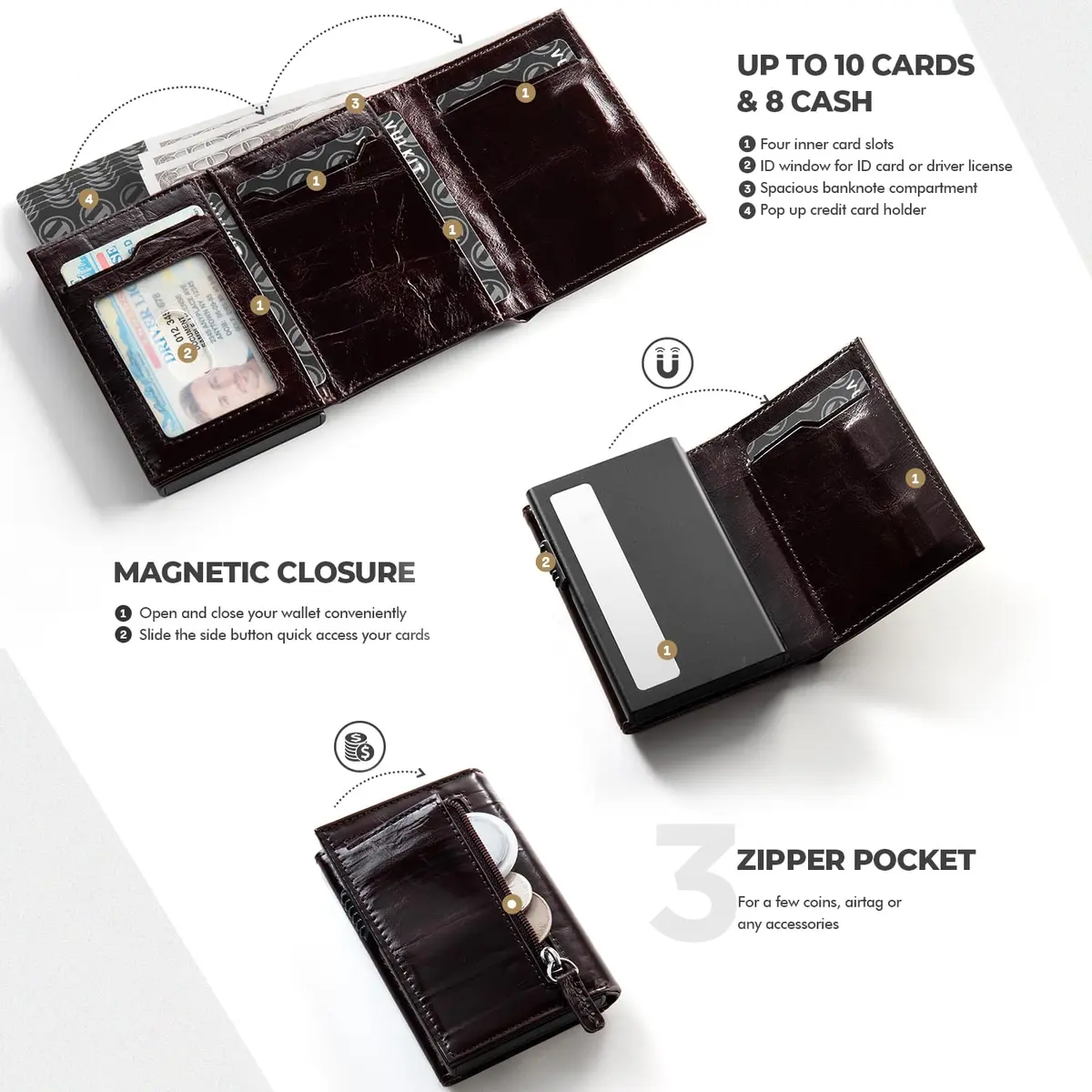 VULKIT Card Holder Wallet with Coin Pocket Magnetic Closure Pop Up Cards for Cash & Credit Cards | RFID/NFC Blocker - view 2