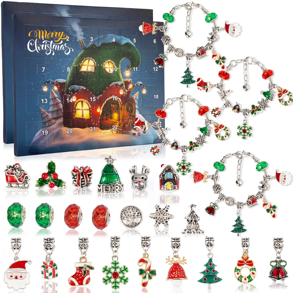 OuMuaMua Christmas Advent Calendar Bracelets 2026 | DIY Jewelry Kit for Girls & Teens - main product image