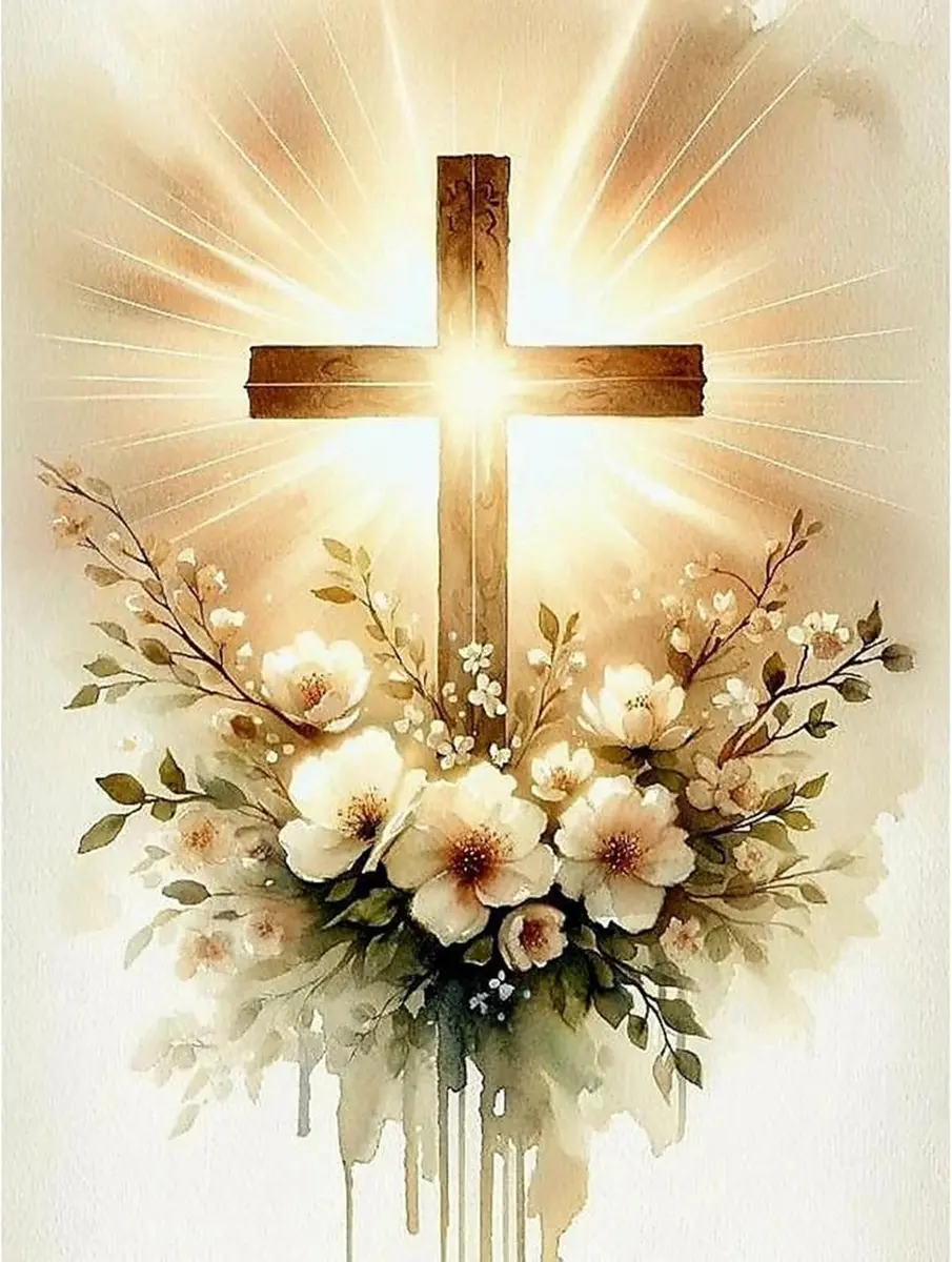 MjhRcll Crucifixion Stamped Cross Stitch Kits 12x16 Inch | Beginner-Friendly Embroidery Kit for Adults - main product image