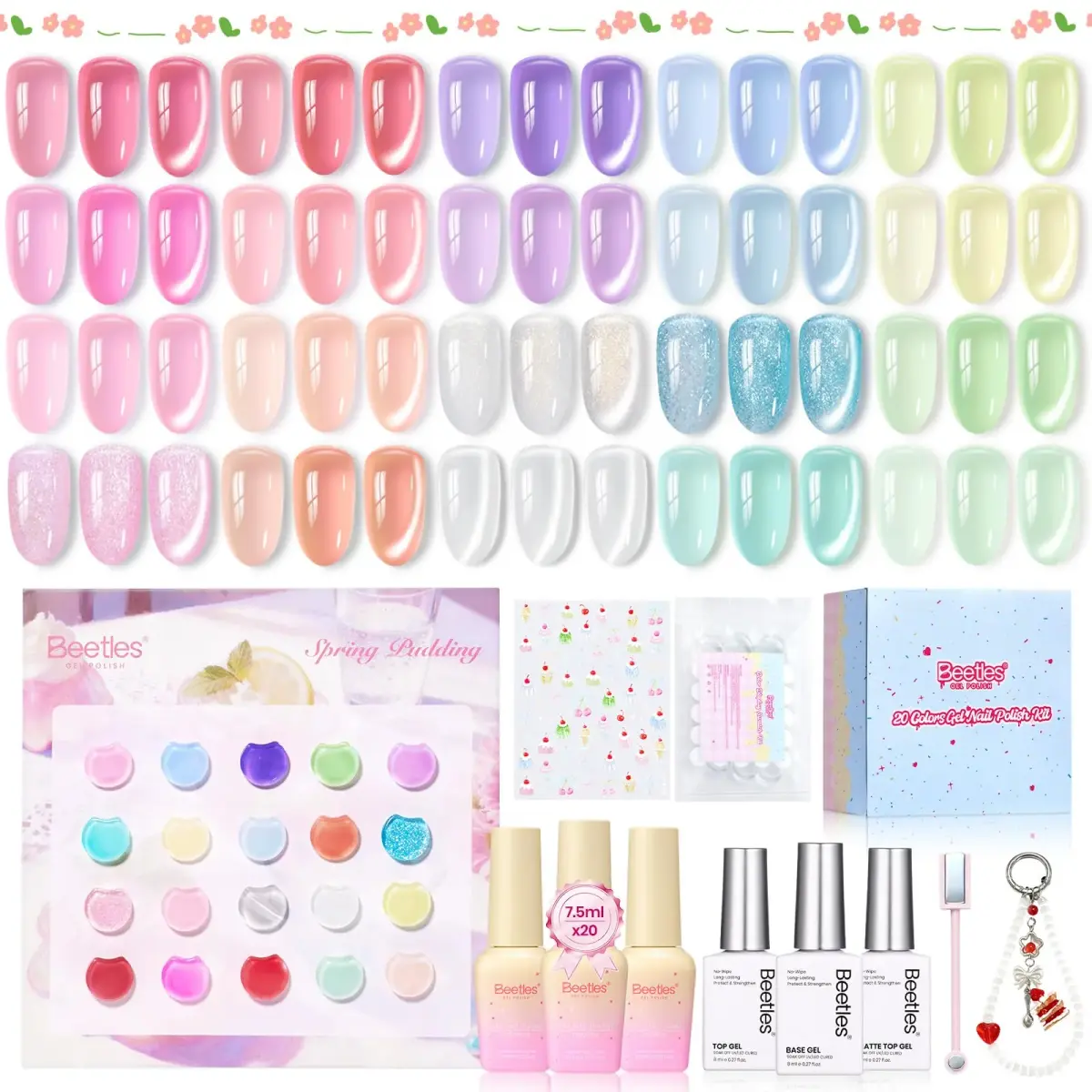 Beetles Jelly Gel Nail Polish Set, Spring Pudding 20 Colors Pastel Color, 7.5ml Each (0.25 Fl Oz) | UV/LED Curing, Long-Lasting Wear - main product image