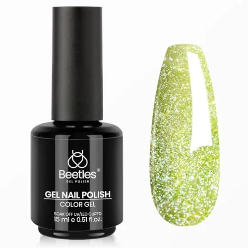 Beetles Lime Green Glitter Gel Nail Polish 15ML | Pistachio Frappe Sparkly Yellow Green Gel Polish - main product image