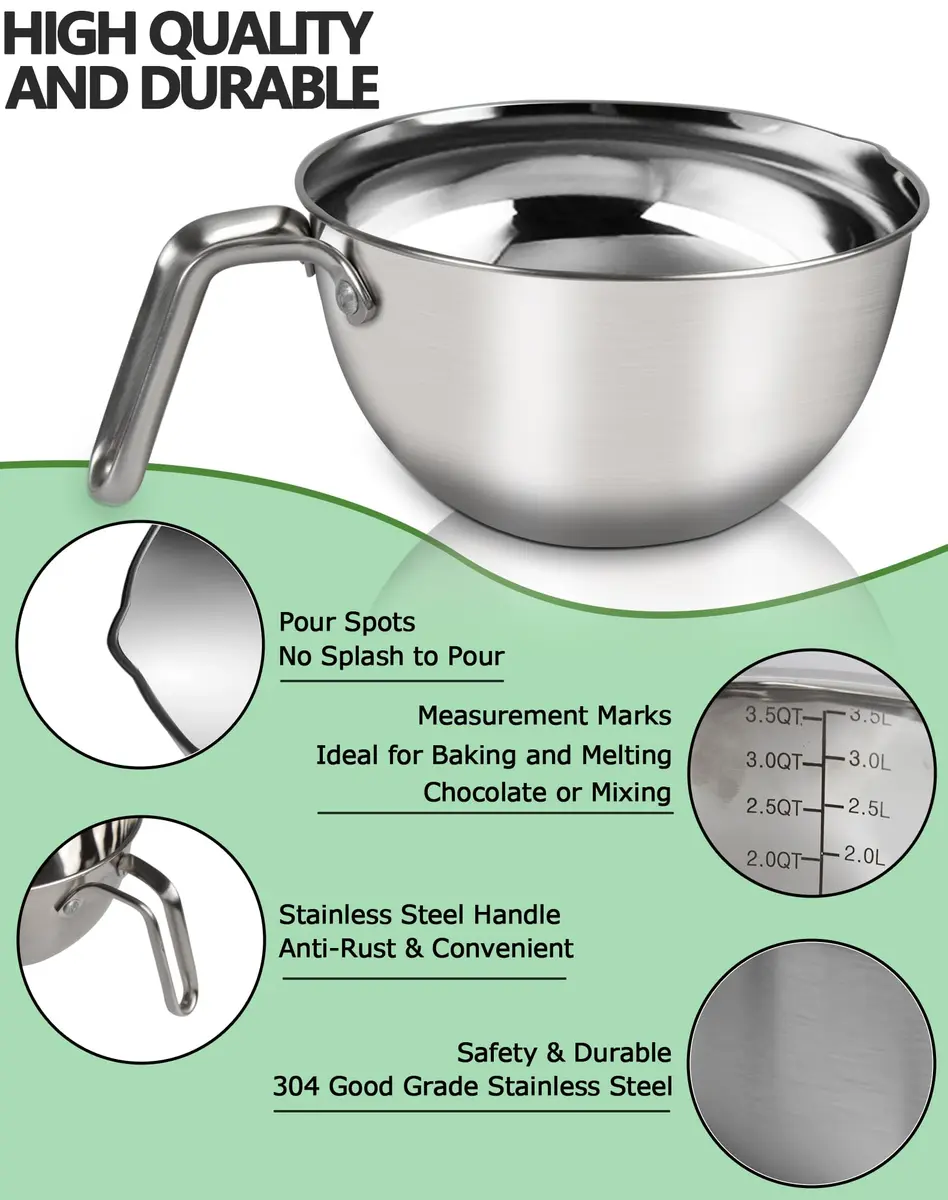 Marsheepy Double Boiler Melting Pot with 4.5QT Stainless Steel Pot, 3.1QT (3500ml) | Rust-Proof 18/8 Stainless Steel - view 2