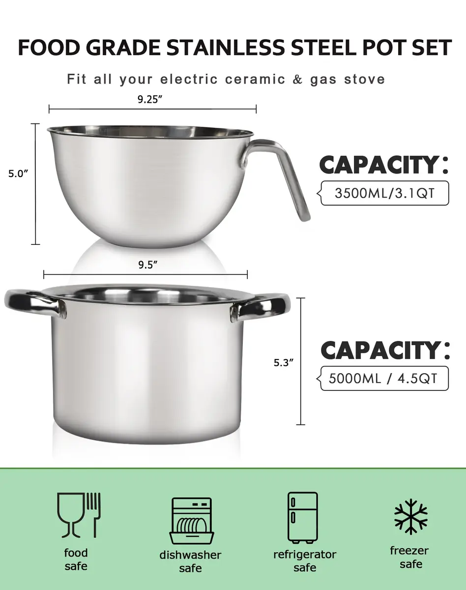 Marsheepy Double Boiler Melting Pot with 4.5QT Stainless Steel Pot, 3.1QT (3500ml) | Rust-Proof 18/8 Stainless Steel - view 3
