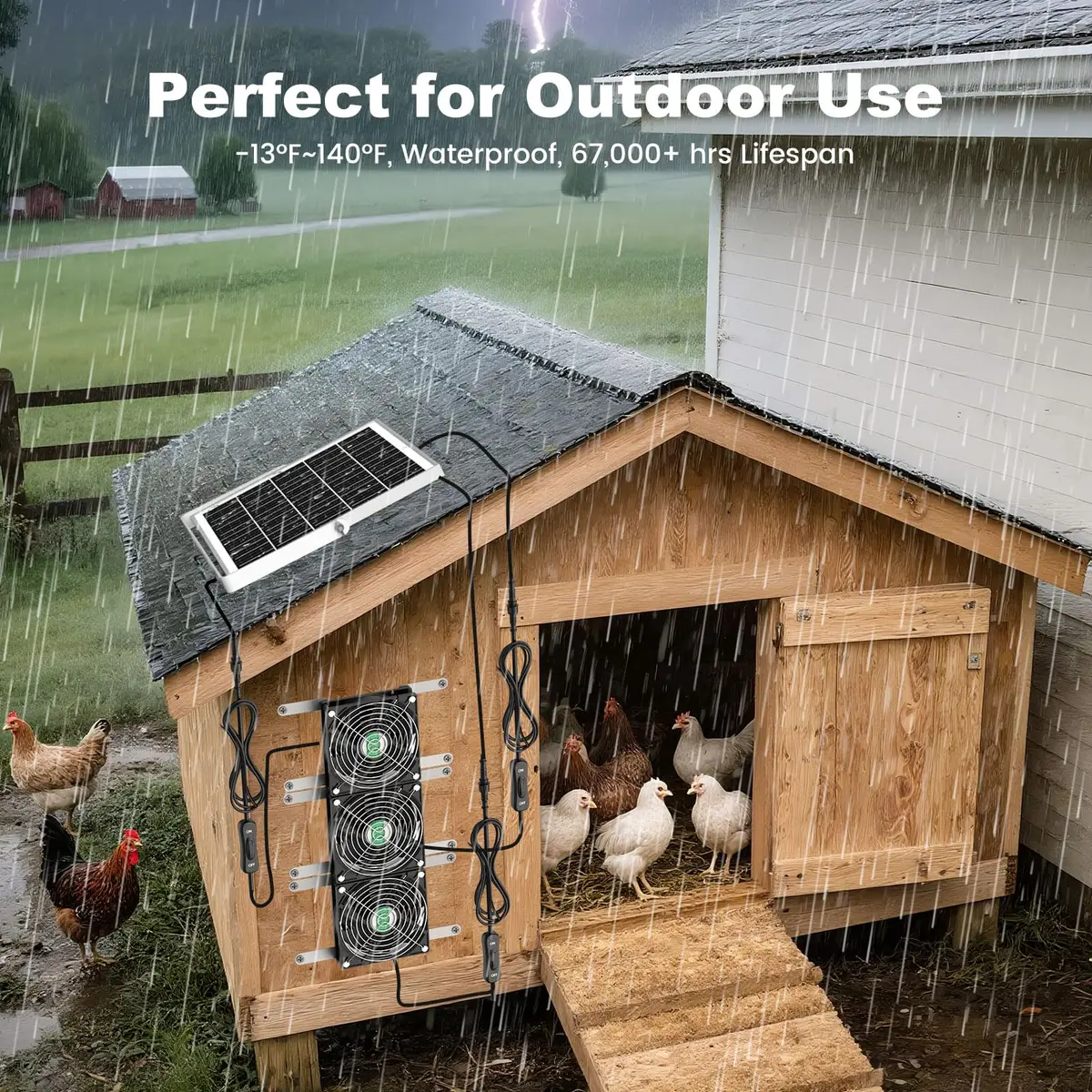 pqins Solar Greenhouse Fan 3 Kit 30W | 420 CFM Exhaust & Intake Fan with 16.5ft Cord - view 5