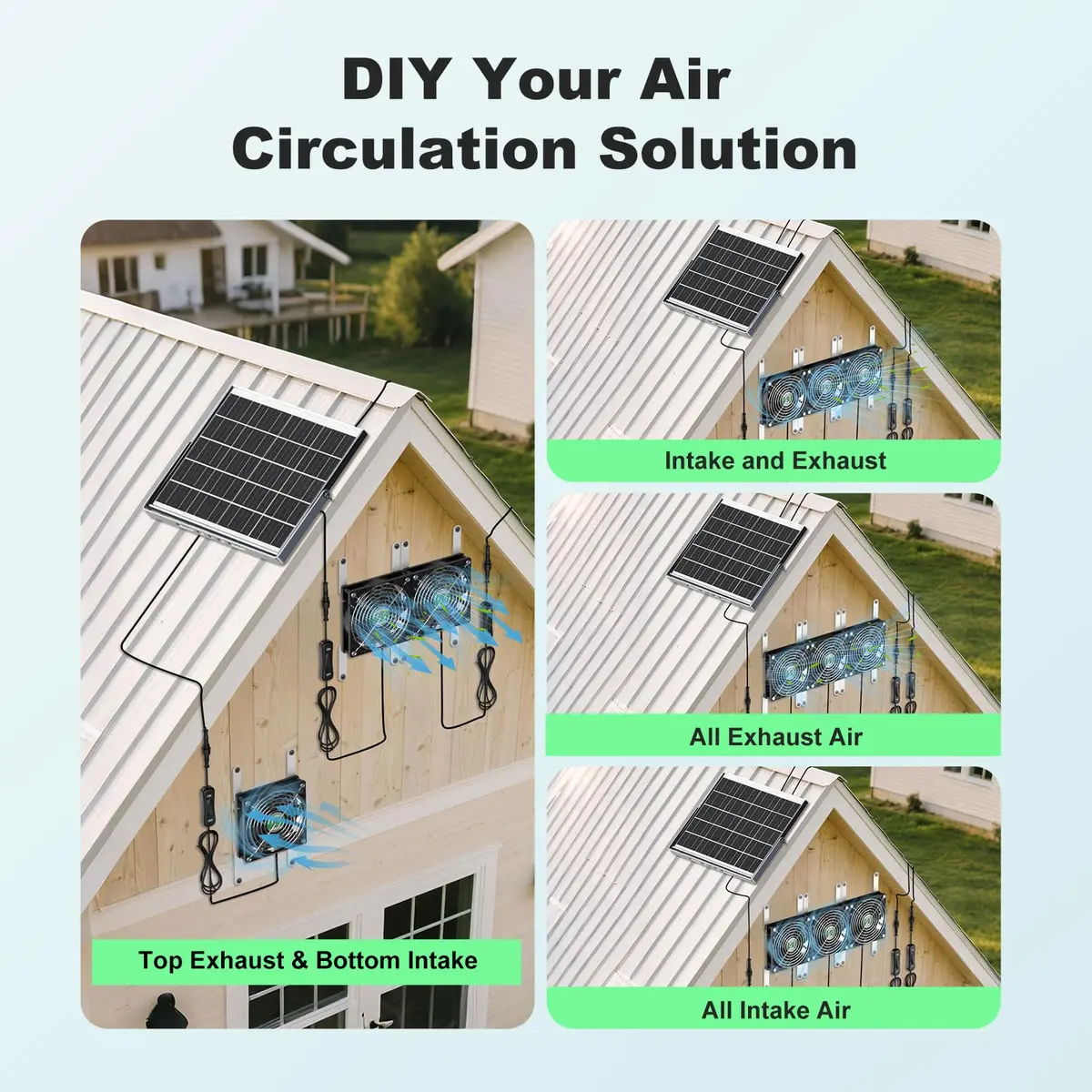 pqins Solar Greenhouse Fan 3 Kit 30W | 420 CFM Exhaust & Intake Fan with 16.5ft Cord - view 6