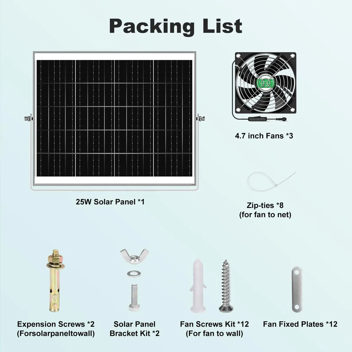 pqins Solar Greenhouse Fan 3 Kit 30W | 420 CFM Exhaust & Intake Fan with 16.5ft Cord - view 8