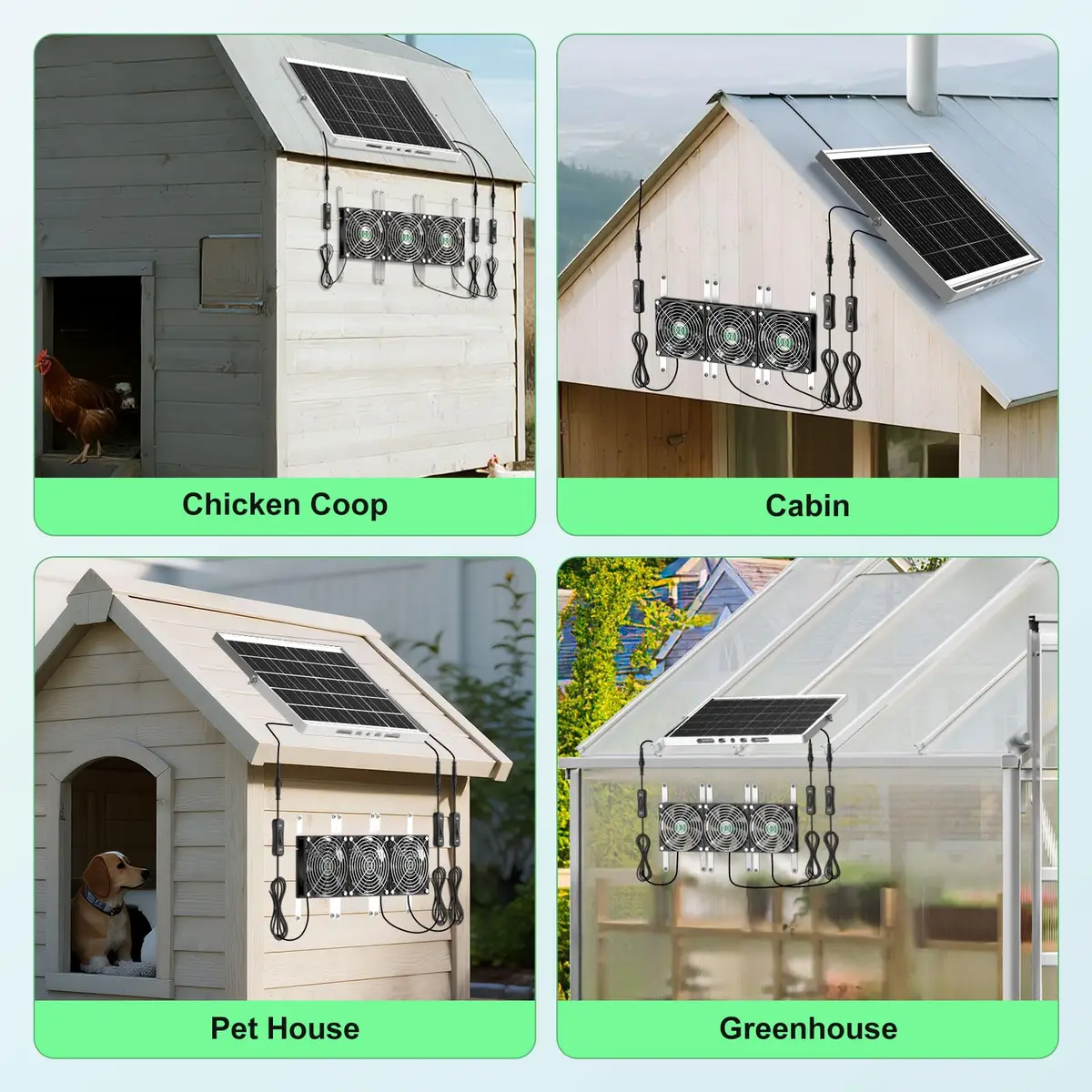 pqins Solar Greenhouse Fan 3 Kit 30W | 420 CFM Exhaust & Intake Fan with 16.5ft Cord - view 3