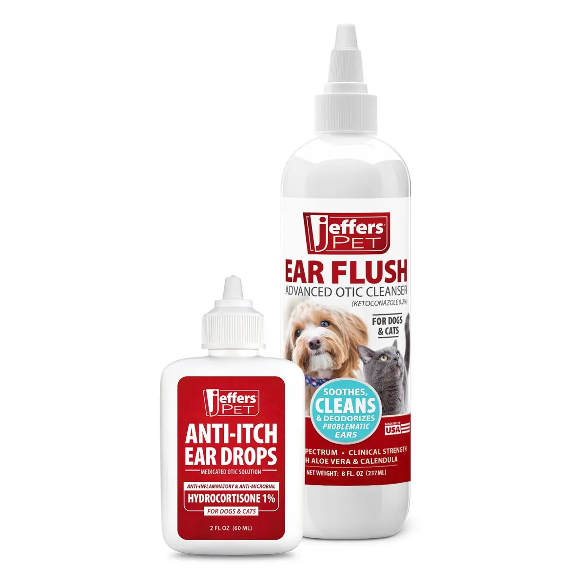 Jeffers Ear Flush & Anti-Itch Ear Drops Bundle for Dogs & Cats | Routine Ear Care Support with Ketoconazole & Hydrocortisone - main product image