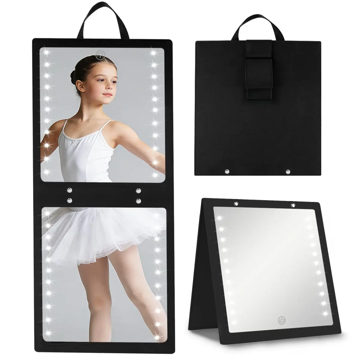 Fabuday Lighted Foldable Hanging Dance Mirror 31cm (12.3") | Adjustable Brightness, Rechargeable, Unbreakable Acrylic - main product image