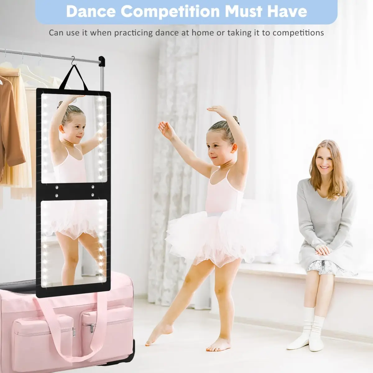 Fabuday Lighted Foldable Hanging Dance Mirror 31cm (12.3") | Adjustable Brightness, Rechargeable, Unbreakable Acrylic - view 5