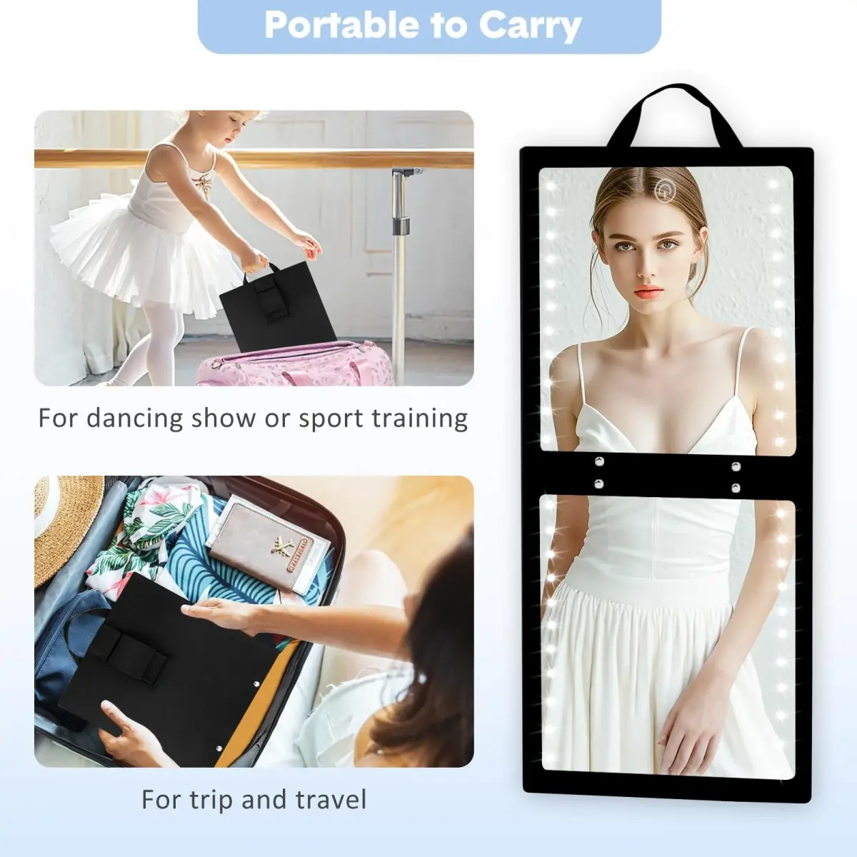 Fabuday Lighted Foldable Hanging Dance Mirror 31cm (12.3") | Adjustable Brightness, Rechargeable, Unbreakable Acrylic - view 6
