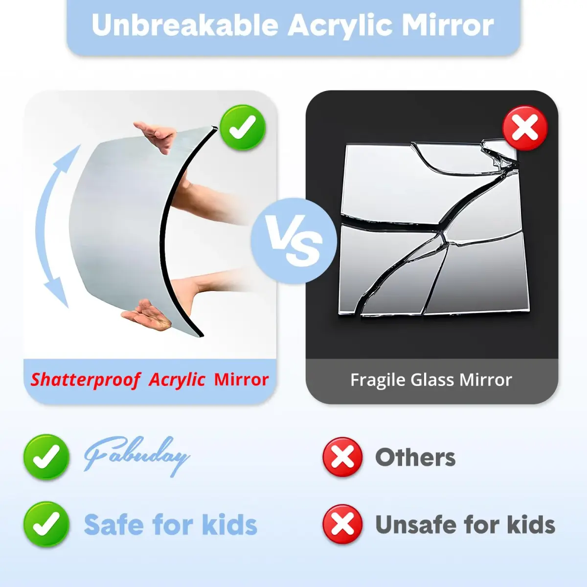 Fabuday Lighted Foldable Hanging Dance Mirror 31cm (12.3") | Adjustable Brightness, Rechargeable, Unbreakable Acrylic - view 3