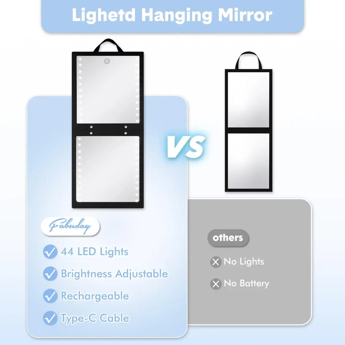 Fabuday Lighted Foldable Hanging Dance Mirror 31cm (12.3") | Adjustable Brightness, Rechargeable, Unbreakable Acrylic - view 4
