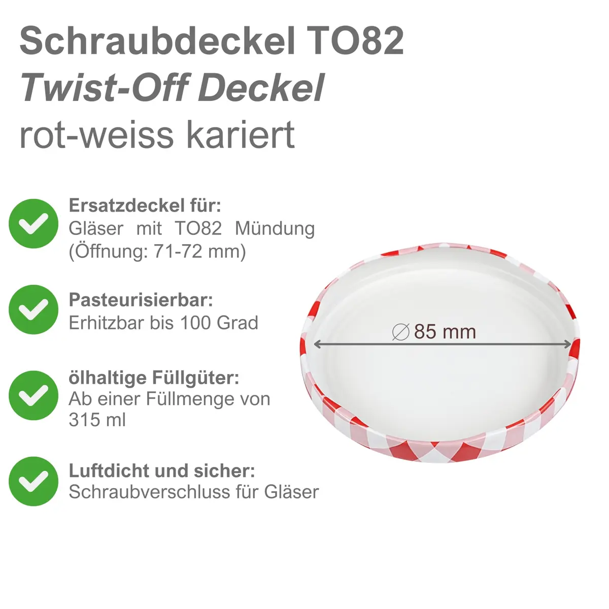 Devitre 20 Twist-Off Lids 82mm (2.7in) Red/White | Airtight Seal for Jars with 71-72mm Mouth - view 3