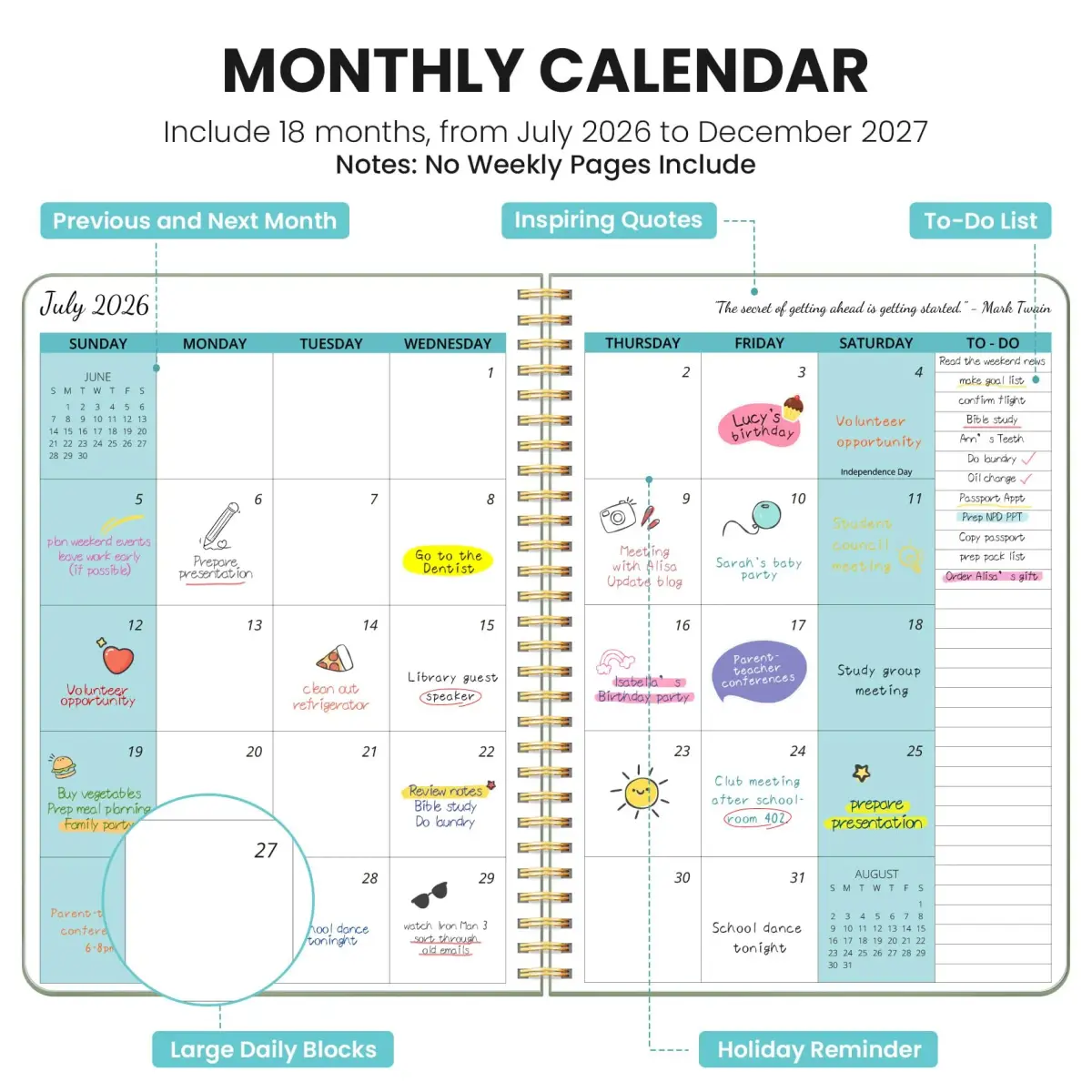 Taja Monthly Planner 2 Year Calendar Planner | Perfect for School Office Home Planning - view 2
