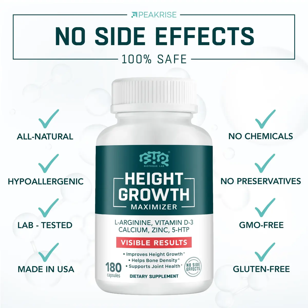 BIOTEQUELAB Height Growth Maximizer, Calcium, Vitamin D3 & Zinc, 180 Caps | Bone Support for Kids & Teens - view 6